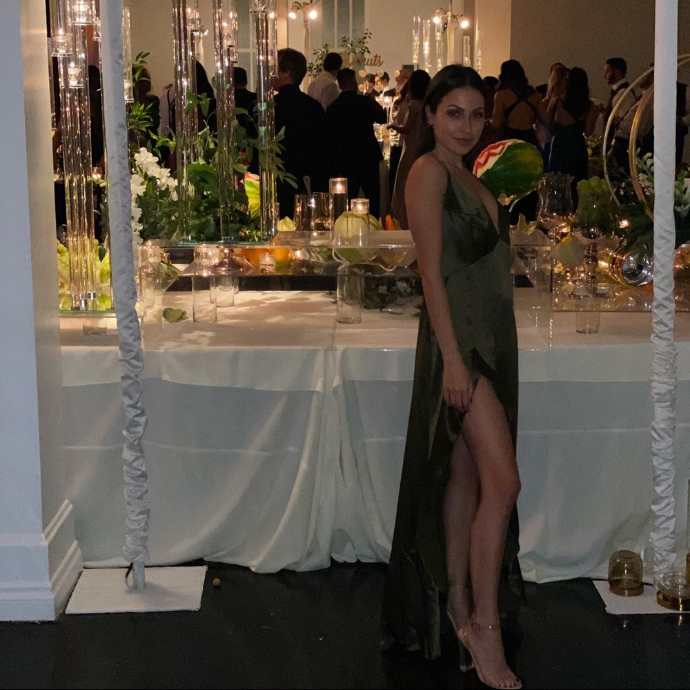 Stunning olive green dress! Wore once! High slit